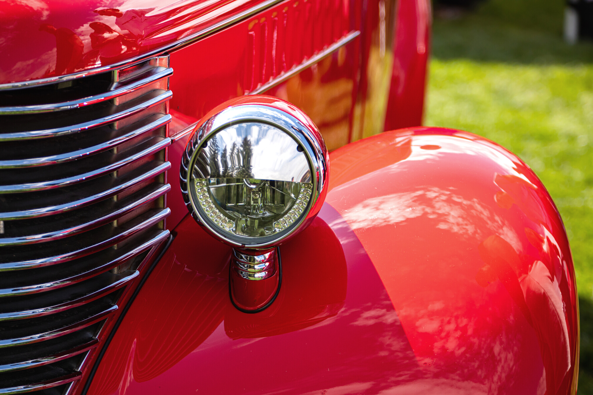 Antique American red pickup car front